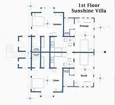 Sunshine Full Kitchen Rooms/Lower (2 seaview) - Rhodes Hall Sunshine Building Lower Layout - Negril Resorts and Hotels, Jamaica