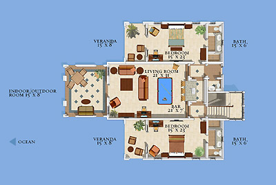 Midnight Cove - 5 Bedroom Villa - Midnight Cove Floor Plan downstairs, Moon Dance Cliffs, Negril Jamaica Resorts, Villas and Hotels